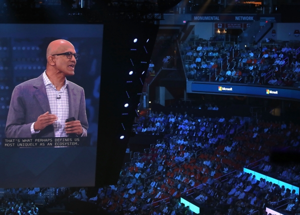 Microsoft CEO Satya Nadella gives the 