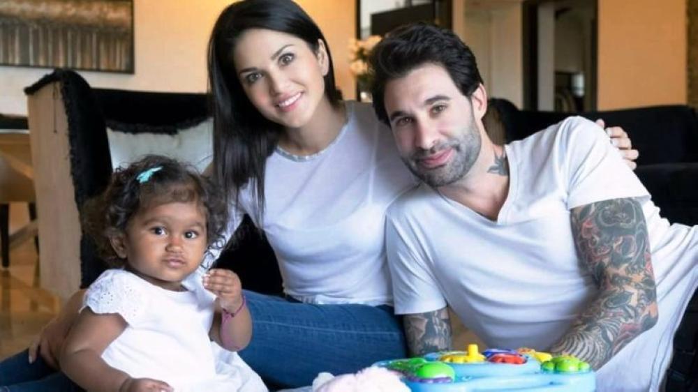 Sunny Leone with her husband Daniel Weber and their adopted daughter Nisha.
