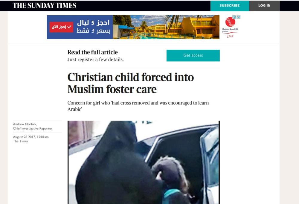 A screenshot of the Times article on child care. 