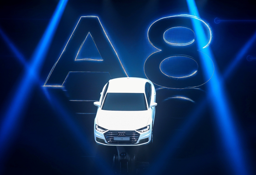 The new Audi A8 is seen during a presentation at the Audi Summit in Barcelona, Spain on July 11, 2017. - Reuters