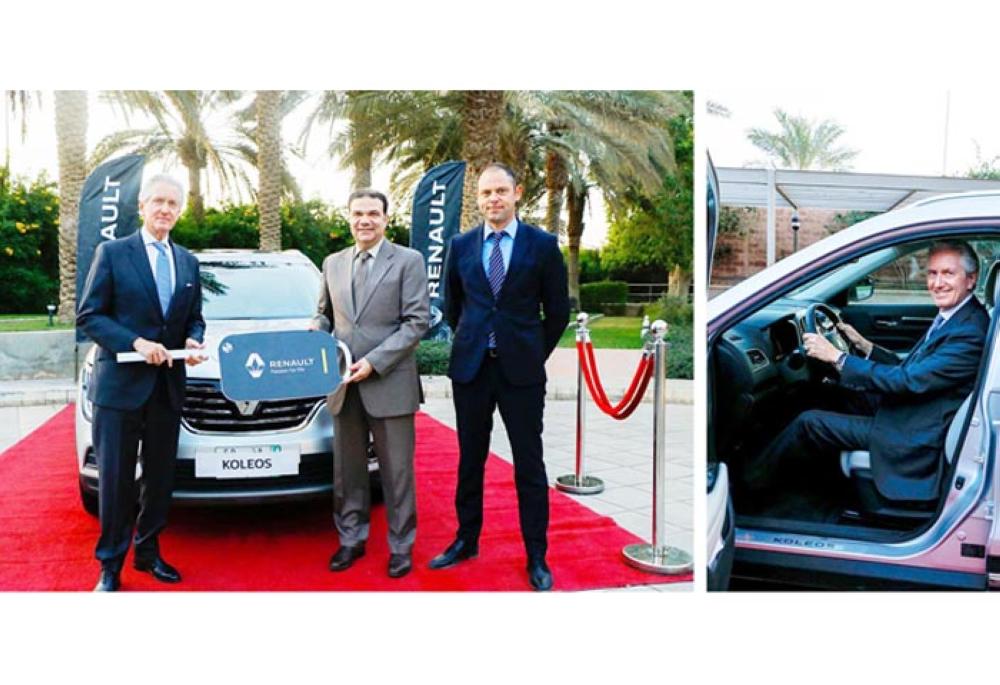 French Ambassador to Saudi Arabia François Gouyette receives the Renault Koleos at his residence from Majdy Hassan, Senior General Manager of Gulf Advantage Automobiles, and   Odier Thomas, Operations Manager (KSA) from Renault Middle East
