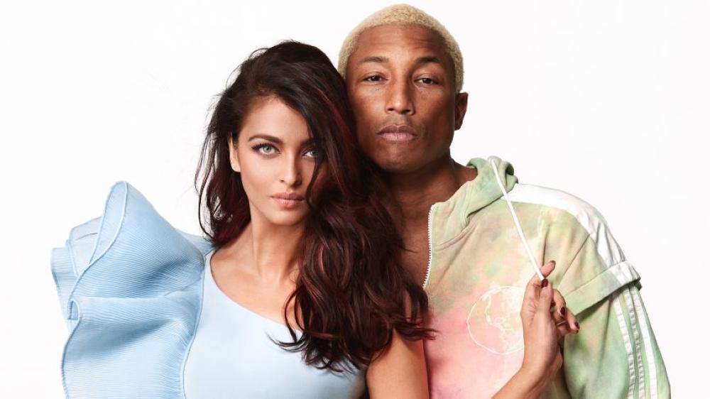 Aishwarya Rai Bachchan with Pharrell Williams on the April edition cover of Vogue India.