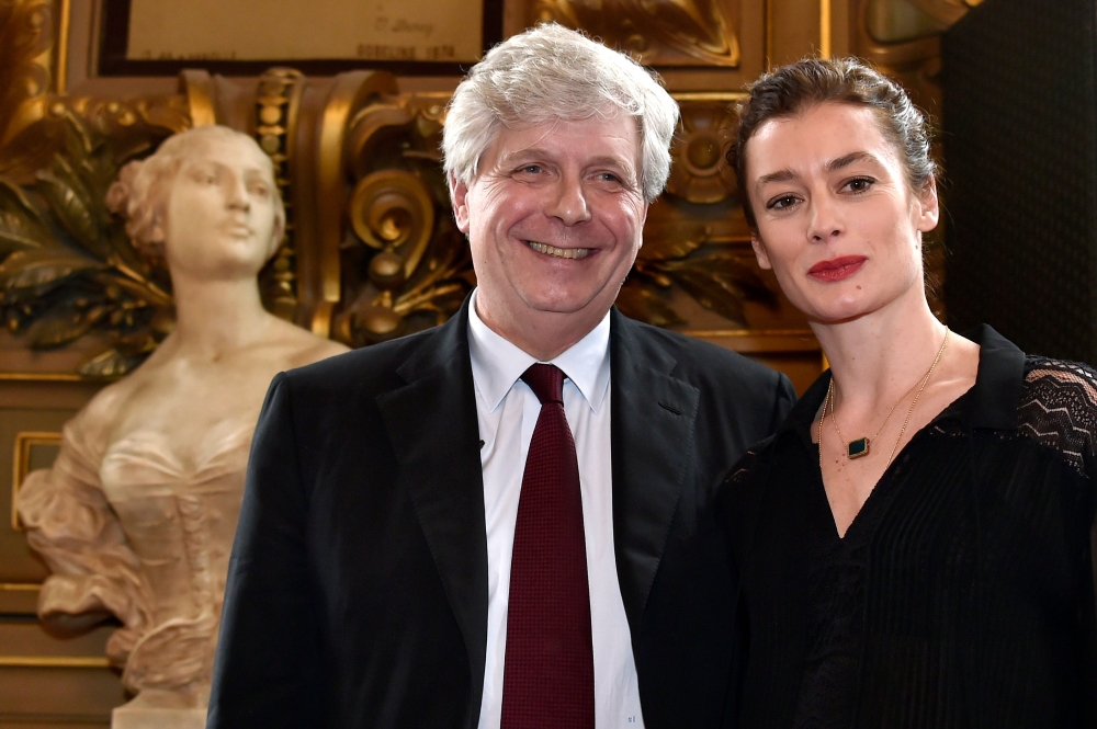 In this file photo taken on February 4, 2016, Opera de Paris' director Stephane Lissner, left, poses with newly appointed director of the Paris Opera Ballet and former star dancer French Aurelie Dupont during a press conference at the Palais Garnier theatre in Paris. - AFP