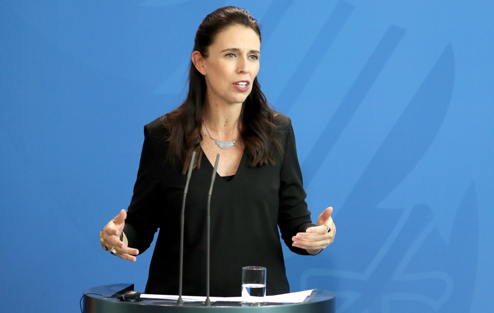 epa06674697 New Zealand Prime Minister Jacinda Ardern, speaks during a joint press conference with German Chancellor Angela Merkel (not pictured) after their meeting at the Chancellery in Berlin, Germany, 17 April 2018. Merkel and Ardern discussed bilateral relations and current international affairs. Ardern is on an official visit to Germany as part of her tour in Europe.  EPA/FELIPE TRUEBA