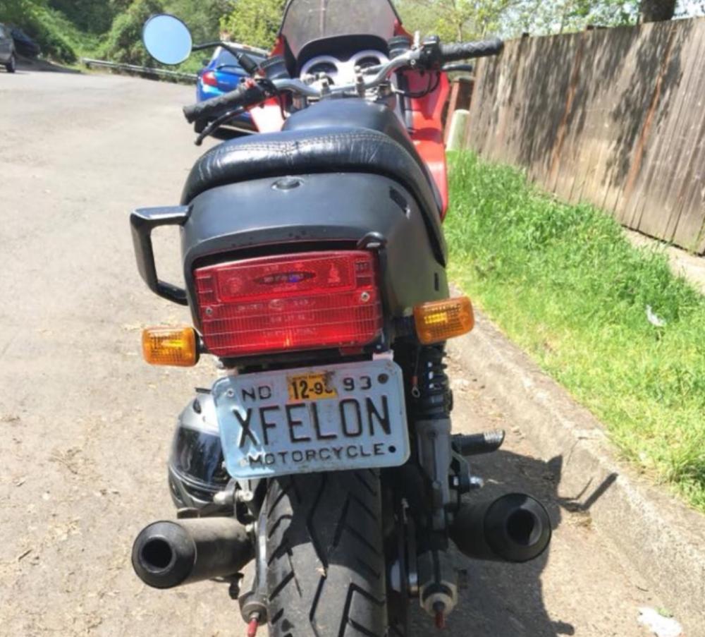 A stolen motorcycle with a vanity license plate 