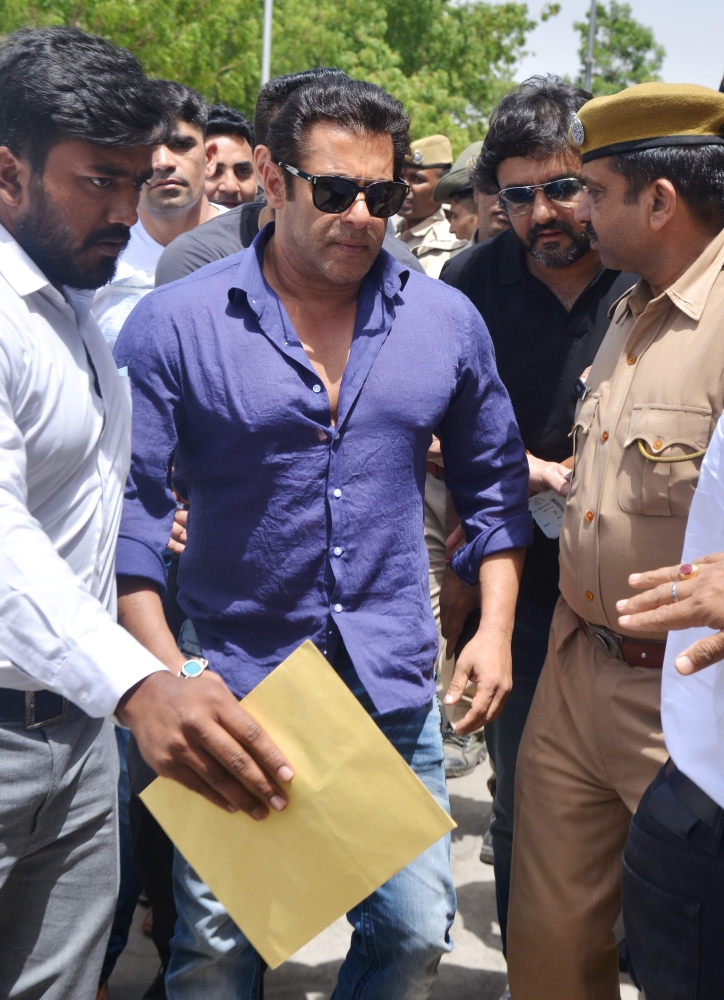 Bollywood actor Salman Khan is seen after attending a court hearing in Jodhpur, India on Monday. - AFP