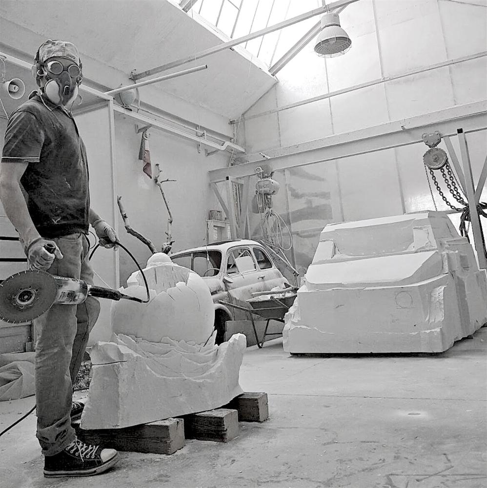 Nazareno Biondo is seen working in his atelier on the outskirts of Turin, Italy.