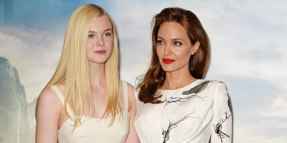 Actress Elle Fanning, left, and Angelina Jolie.