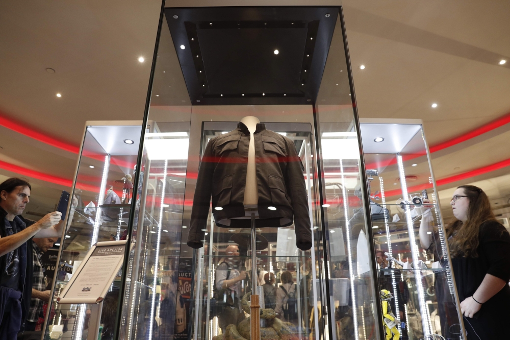The jacket worn by Harrison Ford’s character Han Solo in the ‘Star Wars: The Empire Strikes Back’ film is on show at the Imax in central London on Thursday and will be auctioned on Sept. 20. — AFP