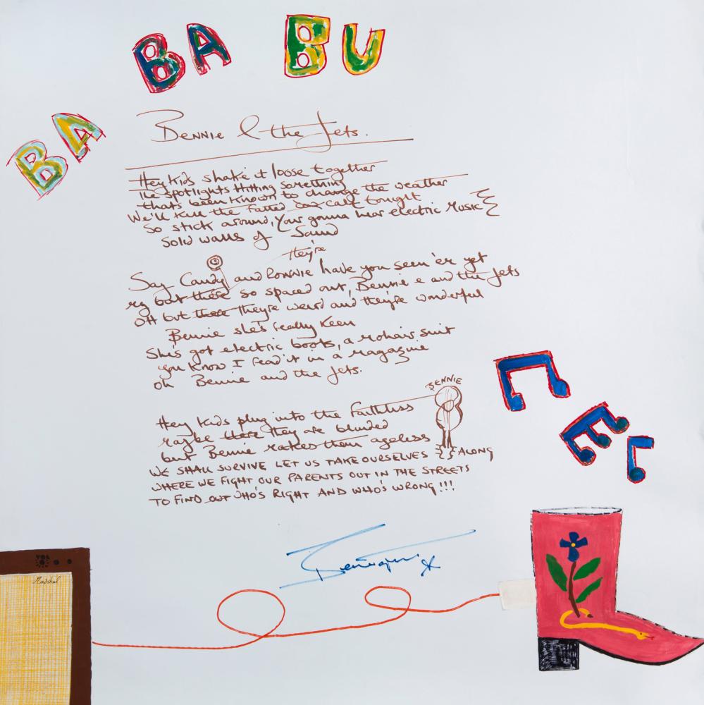 


Songwriter Bernie Taupin’s “Bennie and the Jets” lyrics image, included in the upcoming auction event to celebrate the 50th anniversary of Bernie Taupin’s writing partnership with pop culture icon Sir Elton John, is seen in this Julien’s Auctions image released from Culver City, California, in this Sept. 28, 2018 file photo. — Reuters