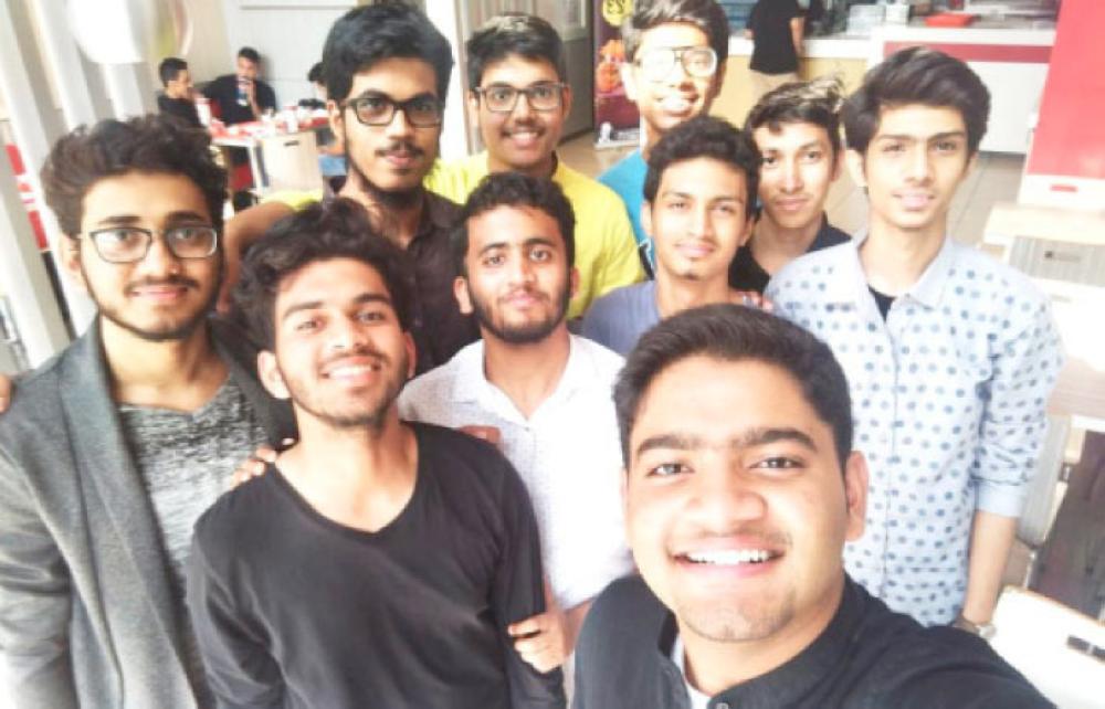 A group of students from the International Indian School in Jeddah rejoice on hearing the news of reopening their campus Tuesday night.