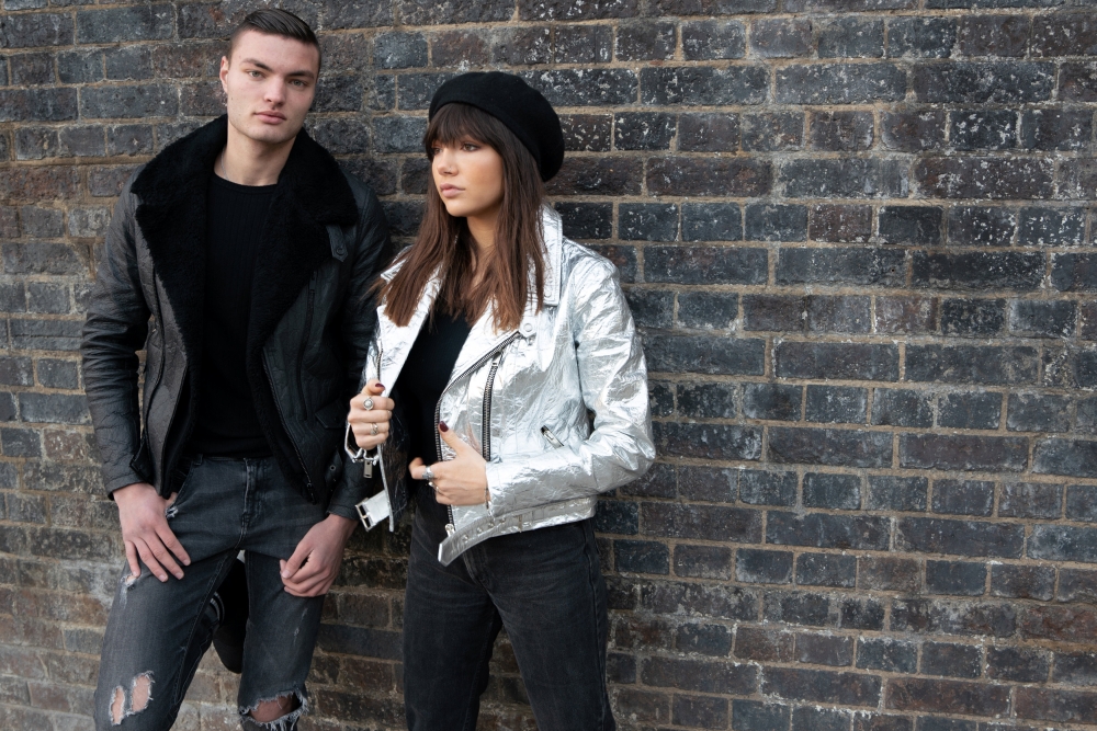 Models wear bike-style jackets by fashion brand Altiir made with Pinatex, a leather-like textile made from pineapples in London. — Reuters