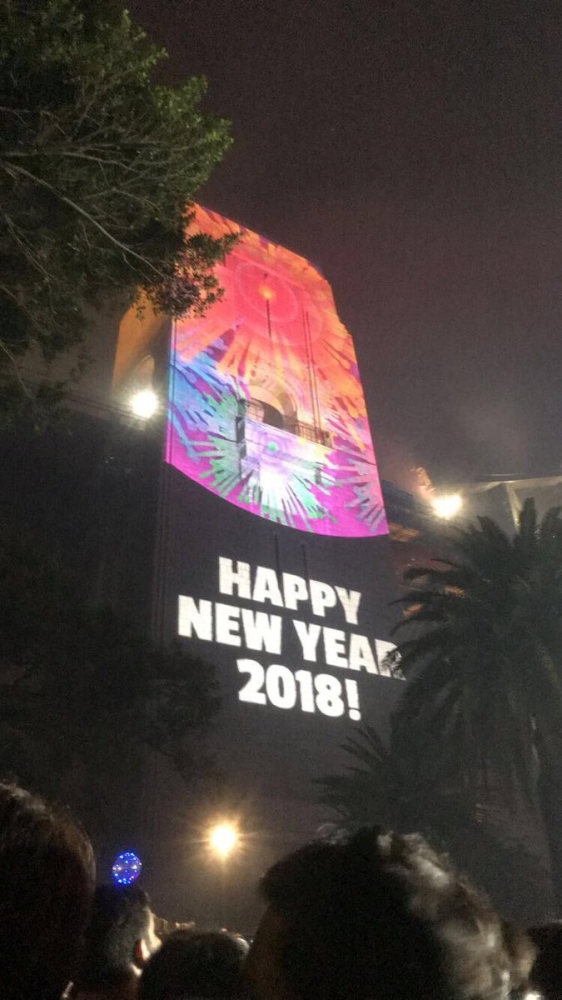A 'Happy New Year' projection with a typo in the year is seen during New Year's Eve celebrations in Sydney, Australia January 1, 2019, in this picture obtained from social media. — Reuters