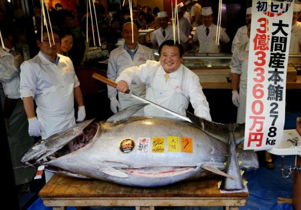 A giant tuna fetched a record $3.1 million Saturday in Tokyo. — Reuters