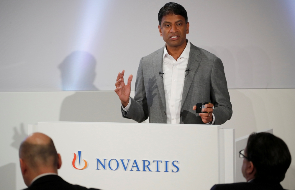 CEO Vas Narasimhan of Swiss drugmaker Novartis addresses the company's annual news conference in Basel, Switzerland. — Reuters