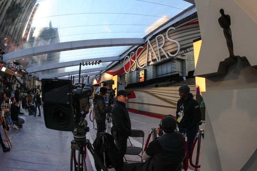 Preparations are made on the red carpet area for this years Oscars in Hollywood, California. The Academy Awards annual ceremony will take place on Sunday. — AFP