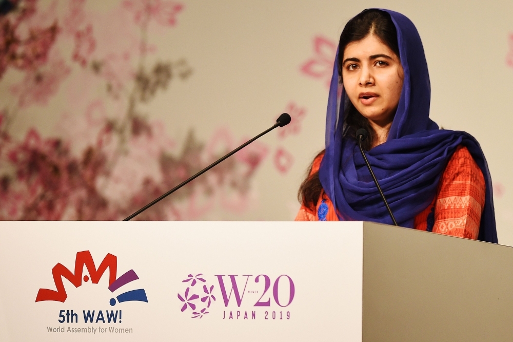 


Nobel Peace Prize laureate Malala Yousafzai delivers a speech during the World Assembly for Women (WAW) in Tokyo on Friday. — AFP
