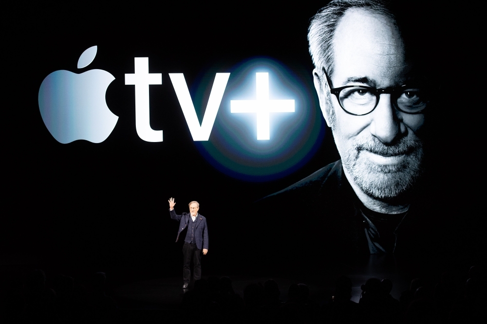 In this file photo taken on March 25, 2019 Director Steven Spielberg speaks during an event launching Apple tv  at Apple headquarters in Cupertino, California. It may already have Oscars under its belt, but Netflix's acceptance by the Academy of Motion Picture Arts and Sciences hangs in the balance. — AFP