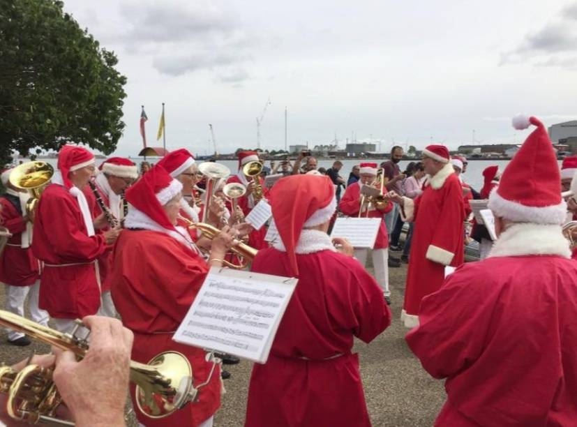 Musicians dressed as Santa Claus perform during the World Santa Claus Congress, an annual event held every summer in Copenhagen, Denmark, Tuesday. — Reuters