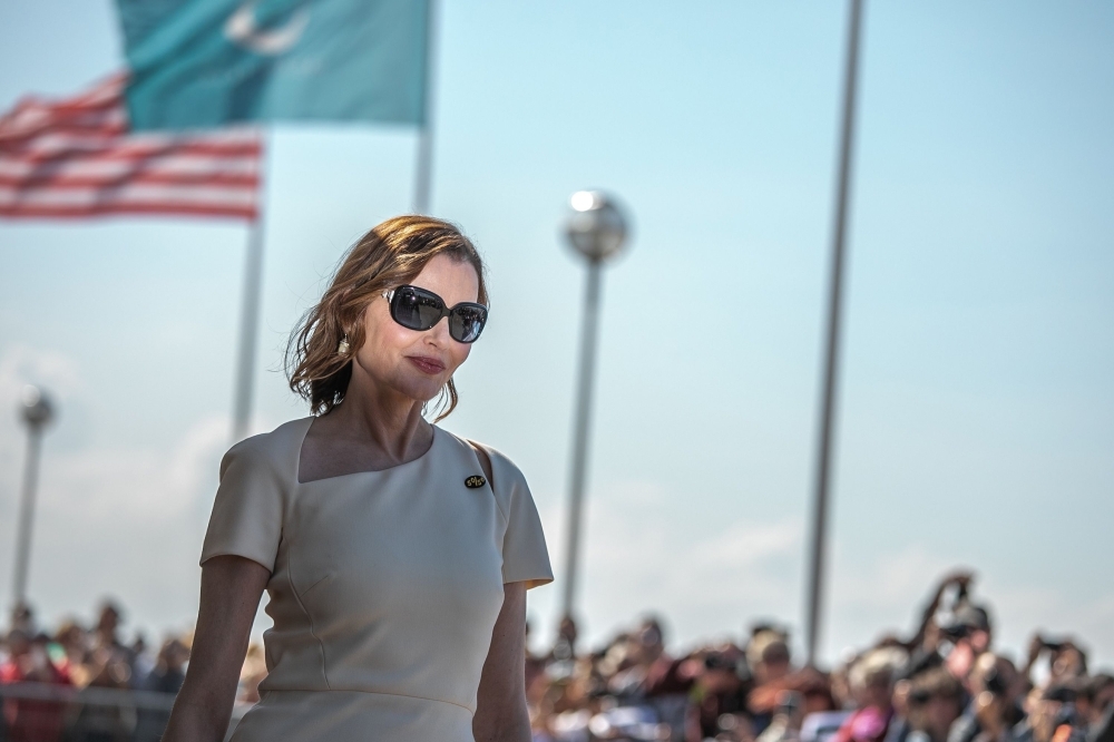 US actress and director Geena Davis takes part in the unveiling of her dedicated beach locker room on the Promenade des Planches at the 45th Deauville US Film Festival, in Deauville, western France, on Tuesday. — AFP