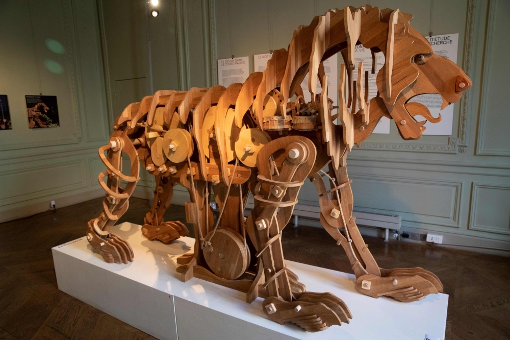 A picture taken on Wednesday shows a mechanical lion that has been recreated 500 years after its invention by Leonardo da Vinci, at the Italian Cultural Institute in Paris.  — AFP