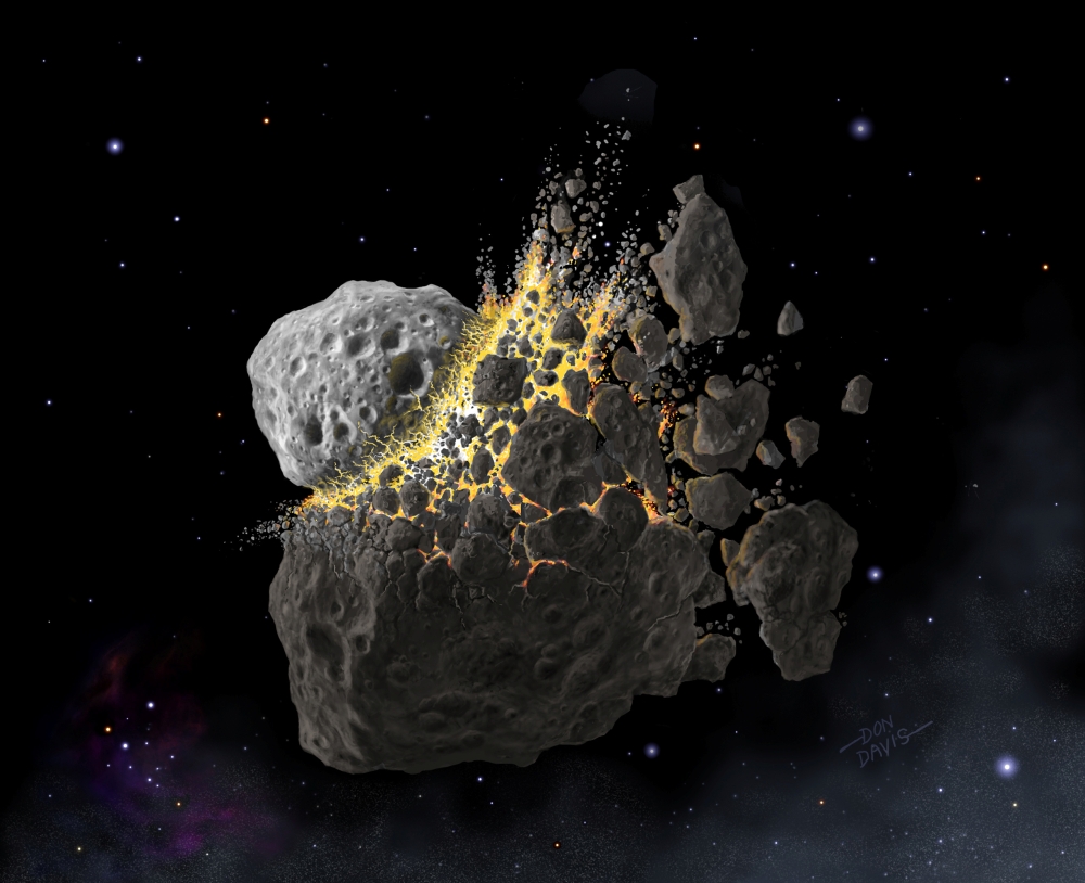 This illustration shows a giant asteroid collision between Mars and Jupiter that occurred 466 million years ago and produced the dust that led to an ice age on Earth. — Reuters