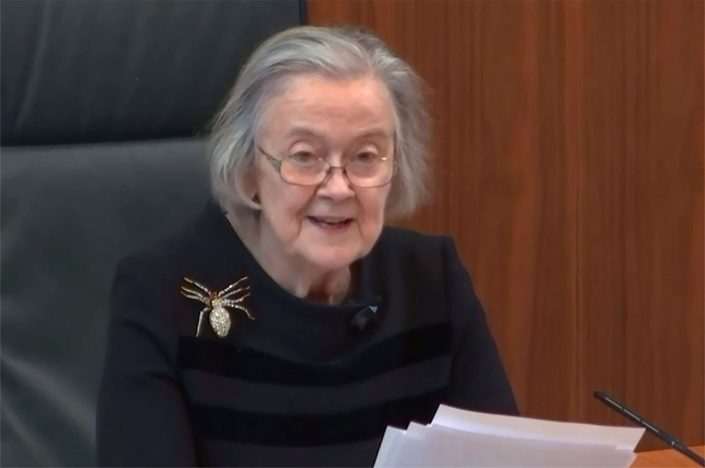 President of the UK Supreme Court Brenda Hale, Baroness Hale of Richmond, reads the court's judgement in the Supreme court in central London on the legality of Boris Johnson's advice to the Queen to prorogue, or suspend, parliament for more than a month, on Tuesday.  — AFP