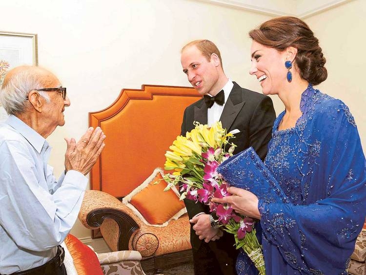 Prince William and Catherine, Duchess of Cambridge speak with Boman Kohinoor in Mumbai, India, in this file photo. — AFP