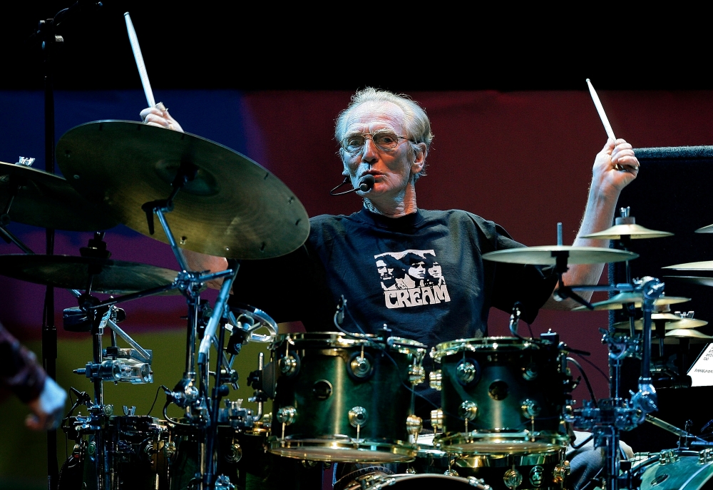Drummer Ginger Baker of the Legendary supergroup Cream performs during a concert at the Royal Albert Hall in London, Britain May 2, 2005.  — Reuters