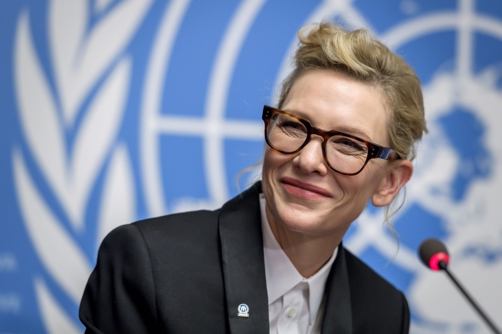 Australian actress and UNHCR ambassador Cate Blanchett attends a press conference during an UNHCR executive committee meeting in Geneva on Monday.  — AFP