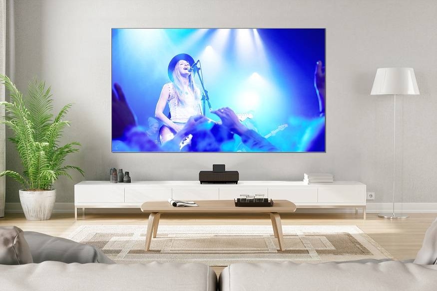 Cozy Scandinavian stlye living room with home entertainment center