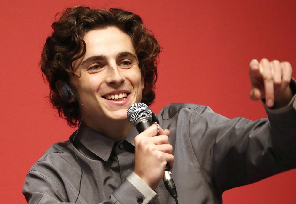 US actor Timothee Chalamet speaks during a press conference of Gala Presentation 