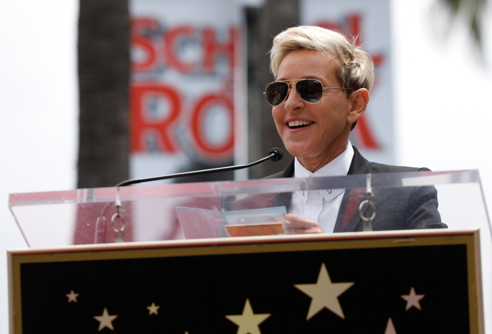 Ellen Degeneres speaks during the ceremony for the unveiling of the star for American boy band *NSYNC on the Hollywood Walk of Fame in Los Angeles in this April 30, 2018 file photo. — Reuters