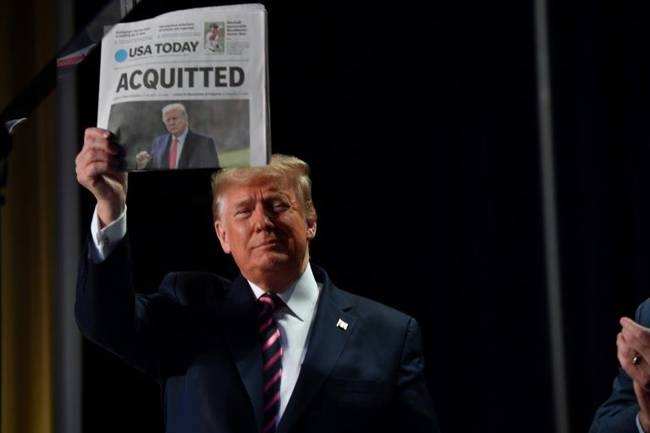 US President Donald Trump is taking a post-impeachment victory lap. — AFP