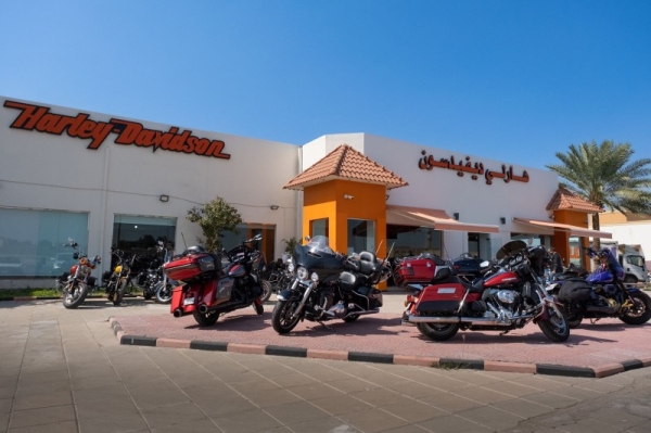 The Jeddah chapter bikers team of Harley Owners Group (HOG) poses for a group photo. 