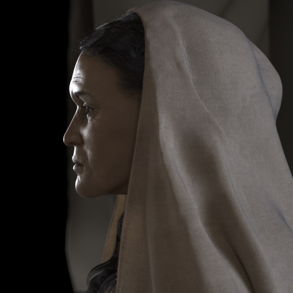 The reconstruction of Nabataean woman Hinat being displayed at the Hegra Welcome Centre in AlUla. (Supplied)