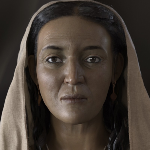 The reconstruction of Nabataean woman Hinat being displayed at the Hegra Welcome Centre in AlUla. (Supplied)