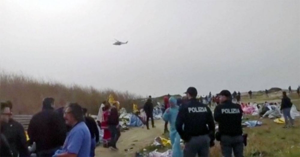 Footage shows Italian emergency services helping survivors.