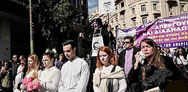 Protesters took to the streets of Athens on Wednesday to protest last week’s crash. — courtesy Louisa Gouliamaki / AFP