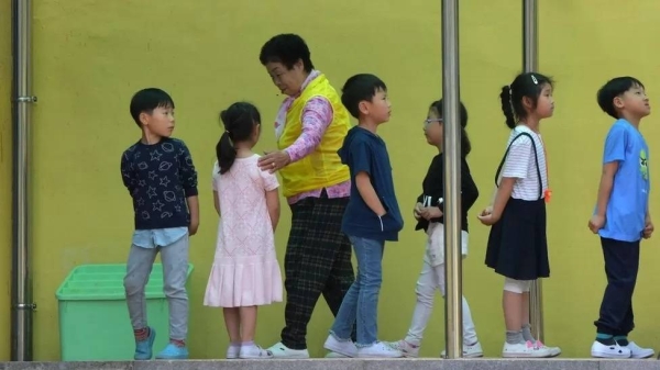 Students at an elementary school in Suncheon, south of Seoul