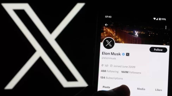 Elon Musk account on Twitter X is displayed on a smartphone