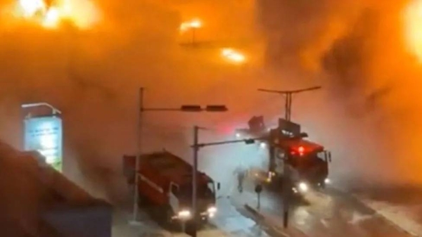 Hundreds of firefighters rushed to the scene of the large blaze