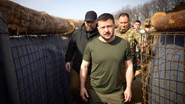 Ukrainian President Volodymyr Zelensky inspects defenses in Kharkiv region recently. — courtesy Ukrainian Presidential Press Service/Handout/Reuters