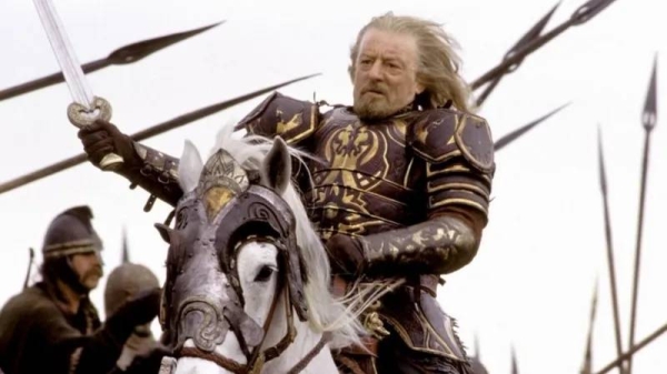 Bernard Hill in full flow as King Théoden in the Lord of the Rings
