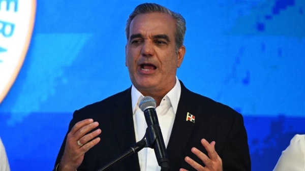 The Dominican Republic's President Luis Abinader speaks to supporters on May 19, 2024