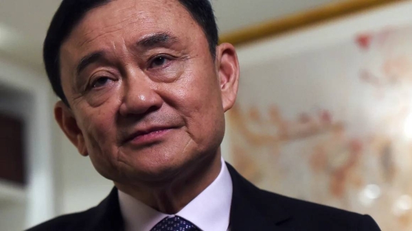 In this 2016 file photo, former Thai premier Thaksin Shinawatra answers a question during an interview in New York