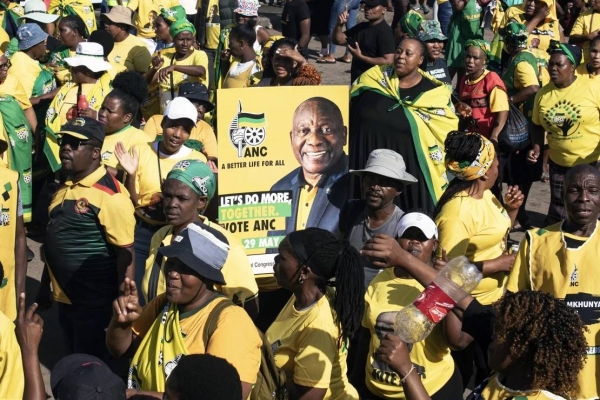 ANC supporters wait for President Cyril Ramaphosa to arrive during an election rally on May 19, 2024, in Isipingo, KwaZulu-Natal, South Africa