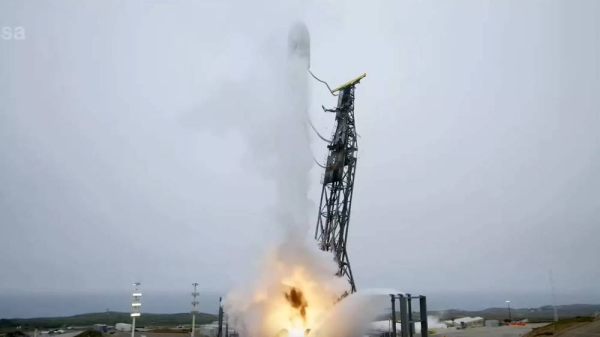 The SpaceX Falcon 9 carrying the EarthCARE satellite launches from Vandenburg Space Force Base in California