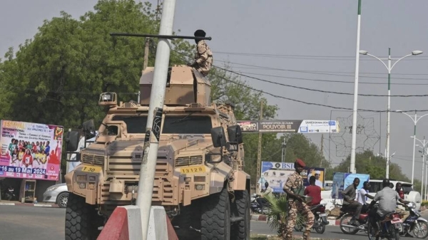 An armored vehicle of Chad's army forces deployed in N'Djamena on May 10, 2024