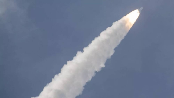 Europe's newest rocket launcher Ariane blasts off from the European spaceport in Kourou, French Guiana.